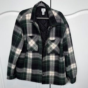 H&M Forest Green and Black Plaid Quilted Shacket